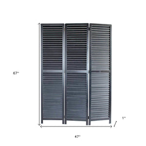 67" Black Wood Folding Three Panel Screen Room Divider