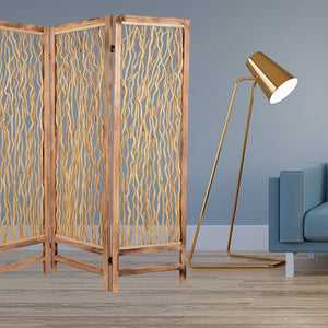 69" Brown Wood Folding Three Panel Screen Room Divider