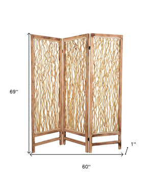 69" Brown Solid Wood Panel Screen Room Divider