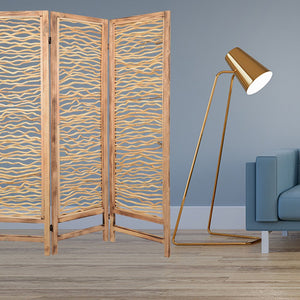 69" Brown Wood Folding Three Panel Screen Room Divider