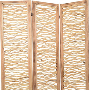 69" Brown Wood Folding Three Panel Screen Room Divider