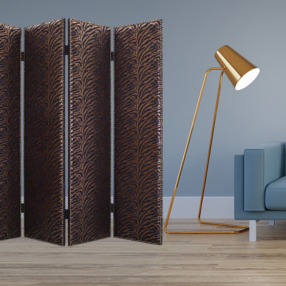 84" Bronze Fabric Folding Four Panel Screen Room Divider