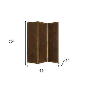 72" Bronze Folding Three Panel Screen Room Divider