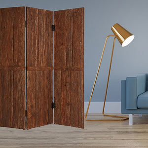 72" Brown Wood Folding Three Panel Screen Room Divider