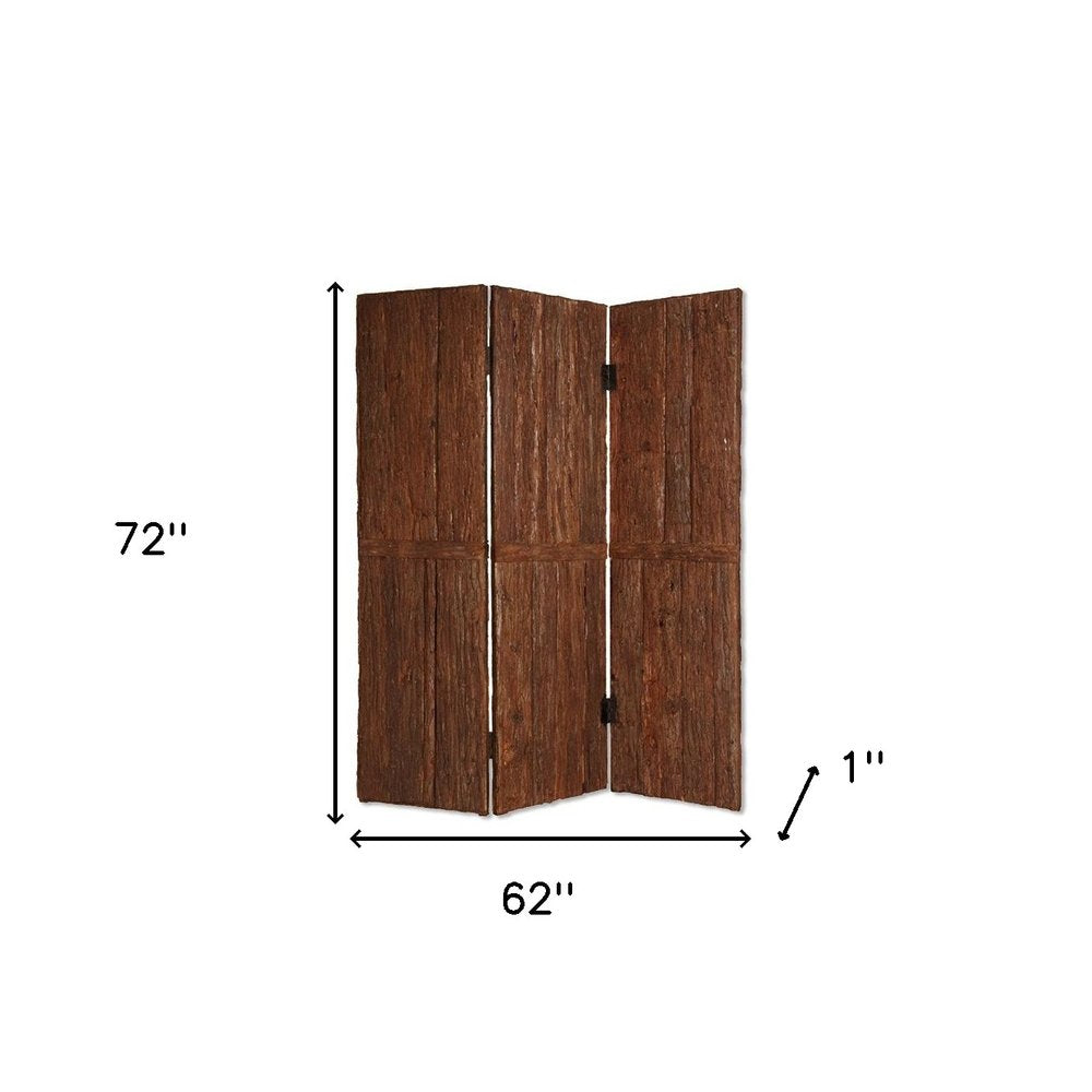 72" Brown Wood Folding Three Panel Screen Room Divider