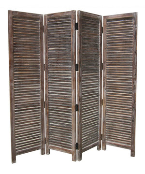 84" Brown Wood Folding Four Panel Screen Room Divider