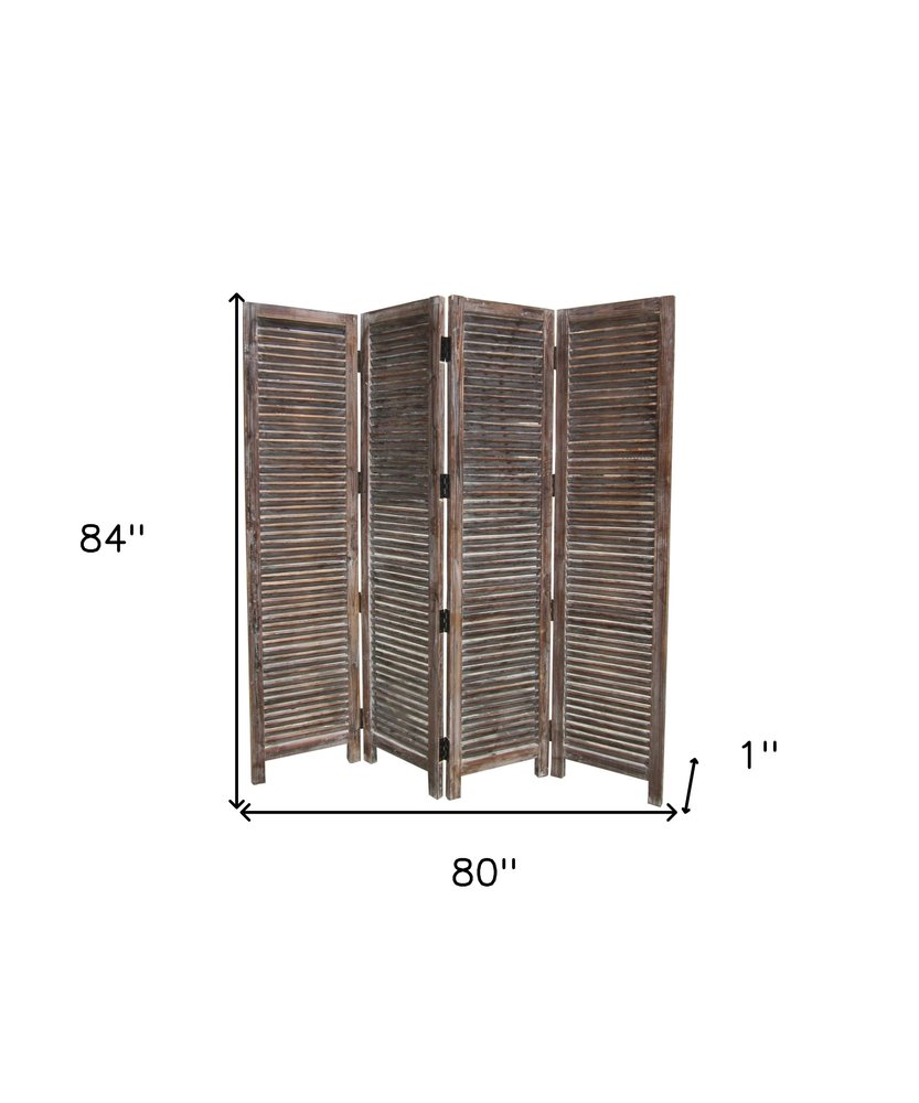 84" Brown Wood Folding Four Panel Screen Room Divider