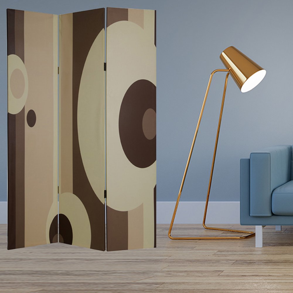 72" Brown Canvas Folding Three Panel Screen Room Divider