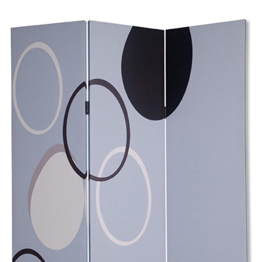 72" Black And White Canvas Folding Three Panel Screen Room Divider