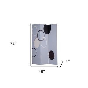72" Black And White Canvas Folding Three Panel Screen Room Divider