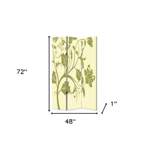 72" Green Canvas Folding Three Panel Screen Room Divider
