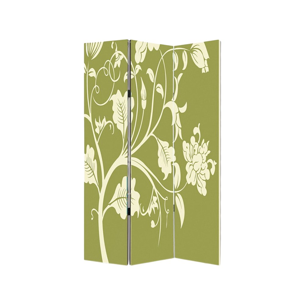 72" Green Canvas Folding Three Panel Screen Room Divider