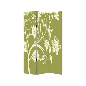 72" Green Canvas Folding Three Panel Screen Room Divider
