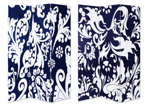 72" Black And White Canvas Folding Three Panel Screen Room Divider