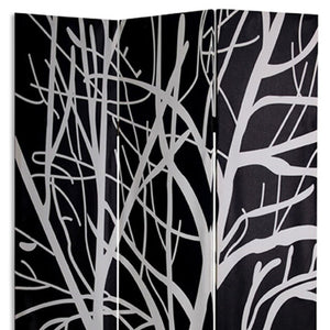 72" Black And White Canvas Folding Three Panel Screen Room Divider