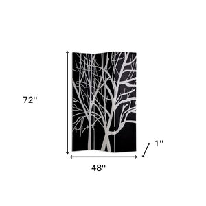 72" Black And White Canvas Folding Three Panel Screen Room Divider