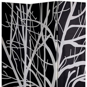 72" Black And White Canvas Folding Three Panel Screen Room Divider