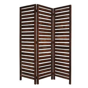 72" Brown Wood Folding Three Panel Screen Room Divider