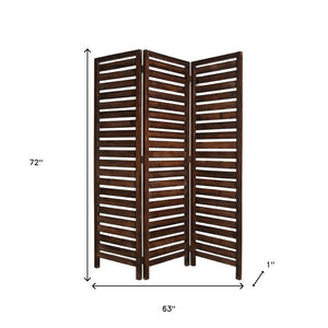 72" Brown Wood Folding Three Panel Screen Room Divider