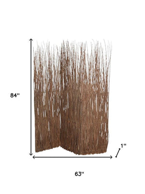 84" Brown Wood Folding Three Panel Screen Room Divider