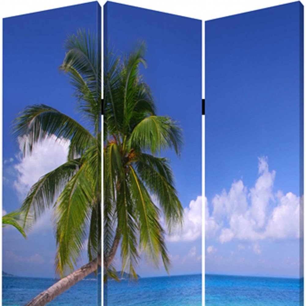72" Blue And Green Canvas Folding Three Panel Screen Room Divider