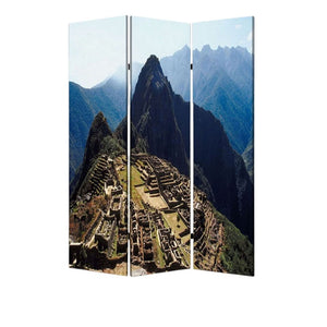 72" Blue And Green Canvas Folding Three Panel Screen Room Divider