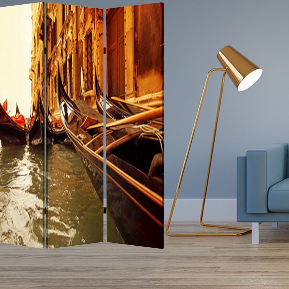 72" Brown Canvas Folding Three Panel Screen Room Divider