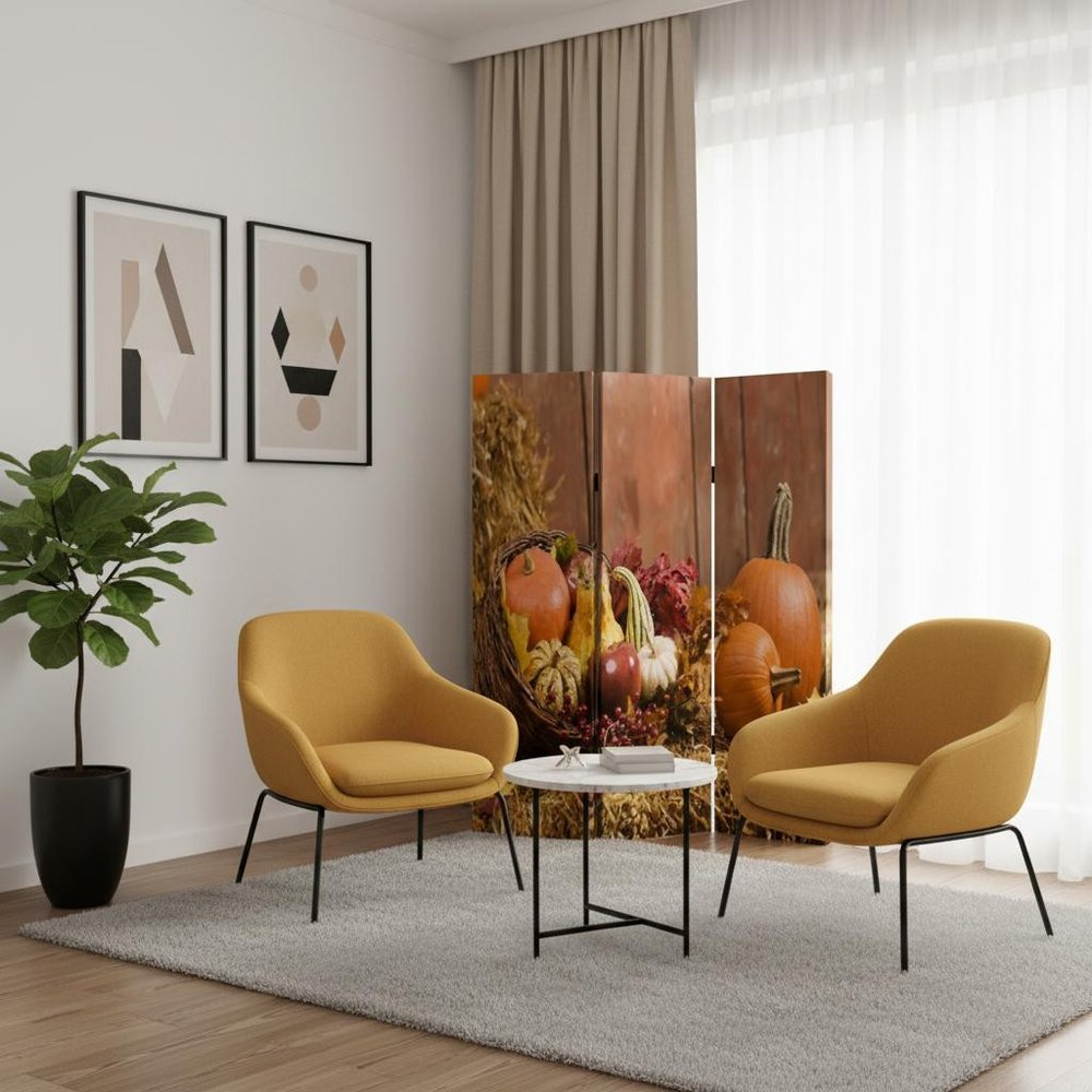 72" Brown Canvas Folding Three Panel Screen Room Divider