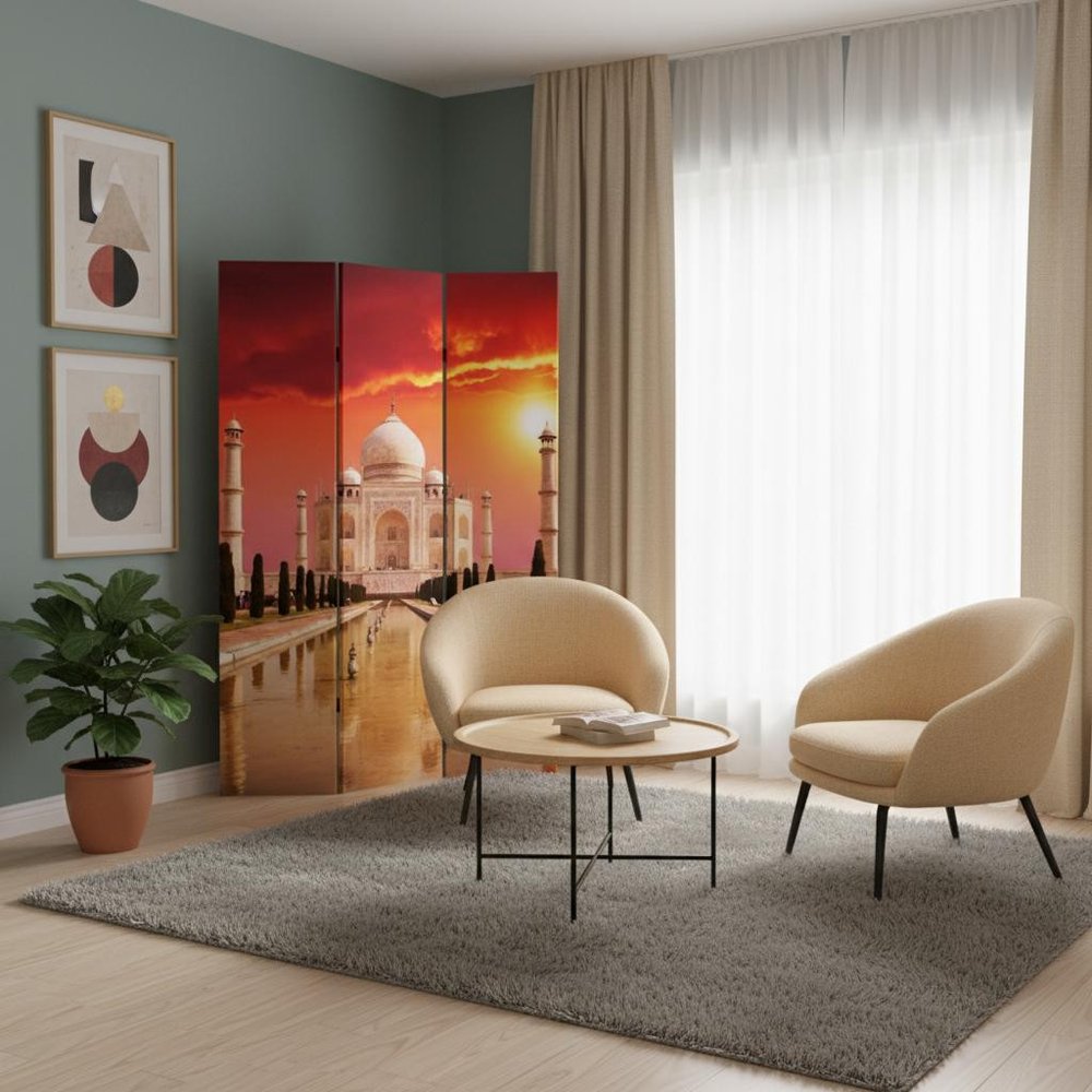 72" Brown Canvas Folding Three Panel Screen Room Divider