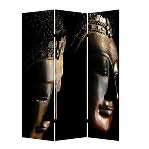 72" Black Canvas Folding Three Panel Screen Room Divider