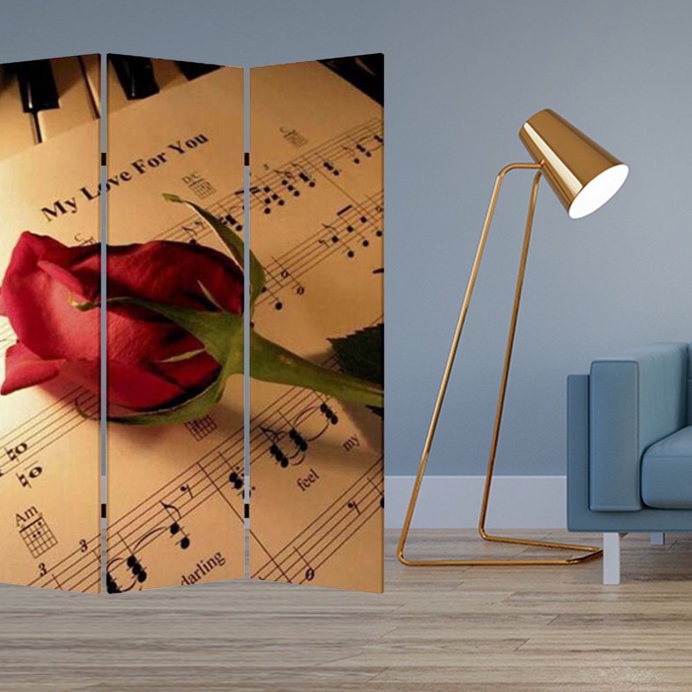 72" Brown And White Canvas Folding Three Panel Screen Room Divider