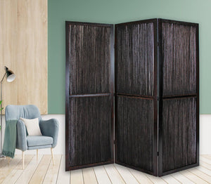 72" Brown Folding Three Panel Screen Room Divider