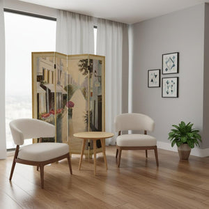 72" Beige Folding Three Panel Screen Room Divider