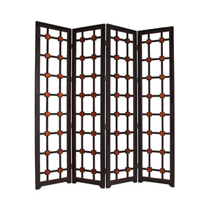 84" Brown Folding Four Panel Screen Room Divider