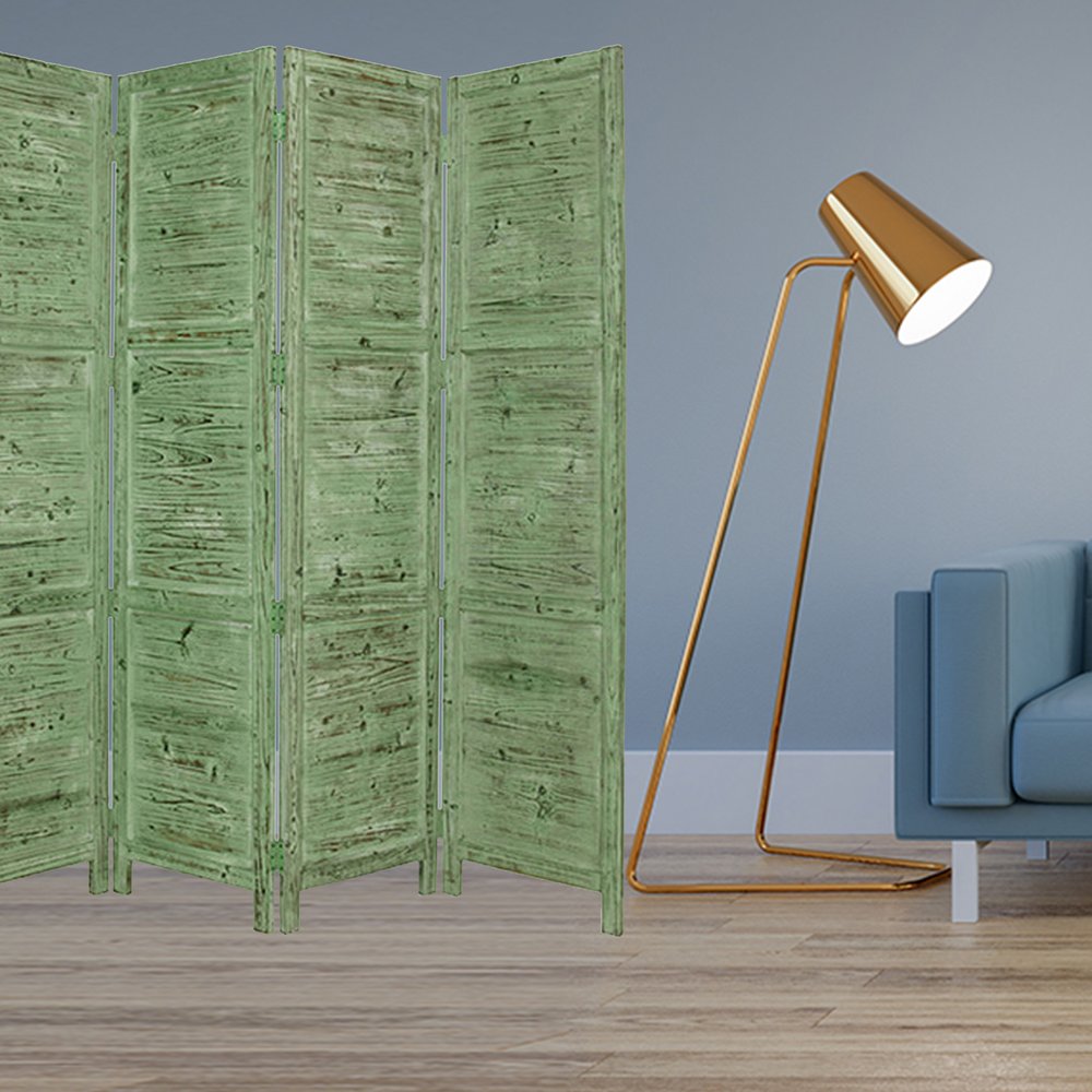 84" Black Wood Folding Four Panel Screen Room Divider