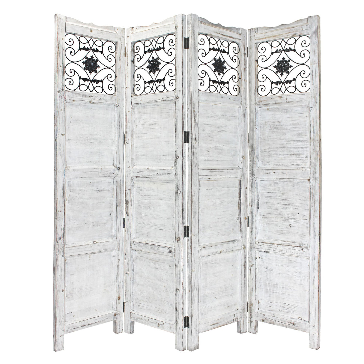 84" Blue Wood Folding Four Panel Screen Room Divider