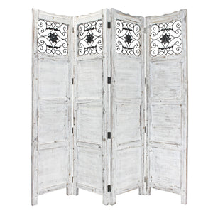84" Blue Wood Folding Four Panel Screen Room Divider