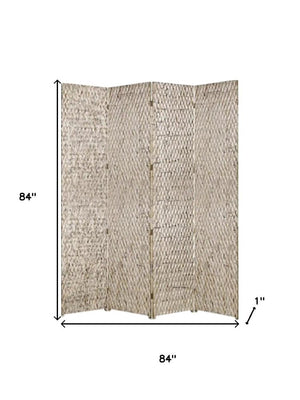84" Silver Wood Folding Four Panel Screen Room Divider