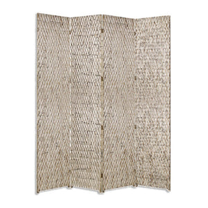 84" Silver Wood Folding Four Panel Screen Room Divider