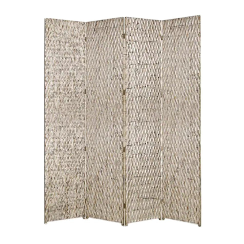 84" Silver Wood Folding Four Panel Screen Room Divider