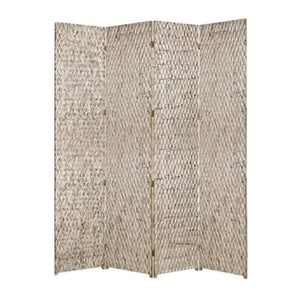 84" Silver Wood Folding Four Panel Screen Room Divider