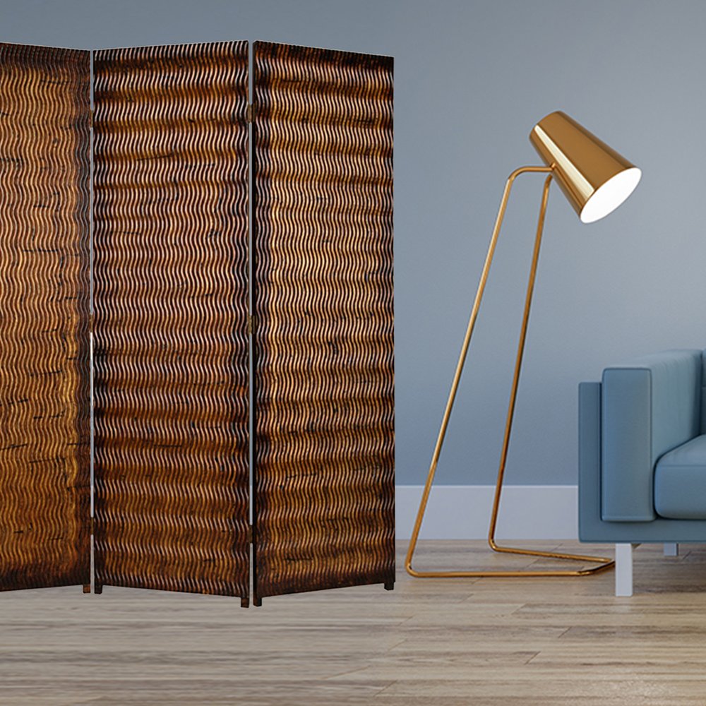 72" Brown Wood Folding Three Panel Screen Room Divider