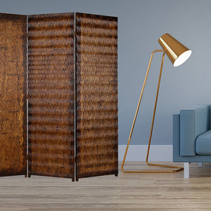 72" Brown Wood Folding Three Panel Screen Room Divider