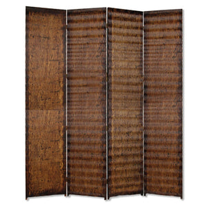 84" Brown Wood Folding Four Panel Screen Room Divider