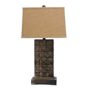 30" Distressed Bronze Metal Bedside Lamp With Khaki Shade