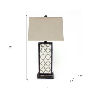 30" Distressed Bronze Metal Bedside Lamp With Beige Shade