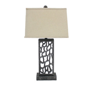 29" Distressed Black Metal Bedside Lamp With Beige Shade