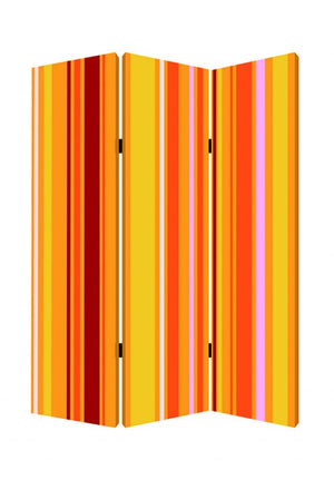 72" Orange And Yellow Canvas Folding Three Panel Screen Room Divider