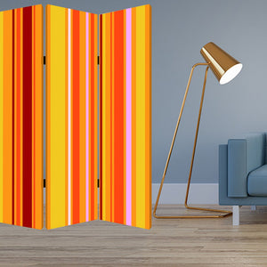 72" Orange And Yellow Canvas Folding Three Panel Screen Room Divider