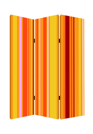 72" Orange And Yellow Canvas Folding Three Panel Screen Room Divider